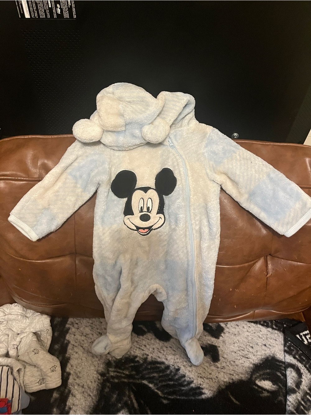 Disney Light Blue Mickey Mouse Plush Footed One-Piece